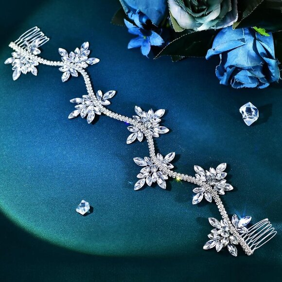 Crystal Floral Wedding Hair Vine Comb Bridal Hair Accessories Rhinestone Headpie main image 3